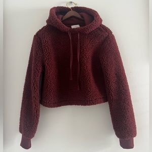 Colsie Maroon Cropped Teddy Hoodie Sz Small